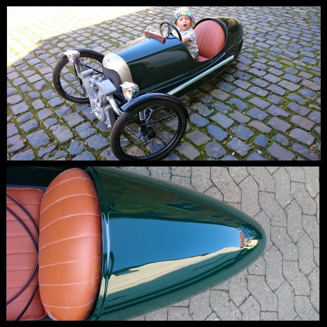 Restauriertes Cyclecar in Britisch-Grün