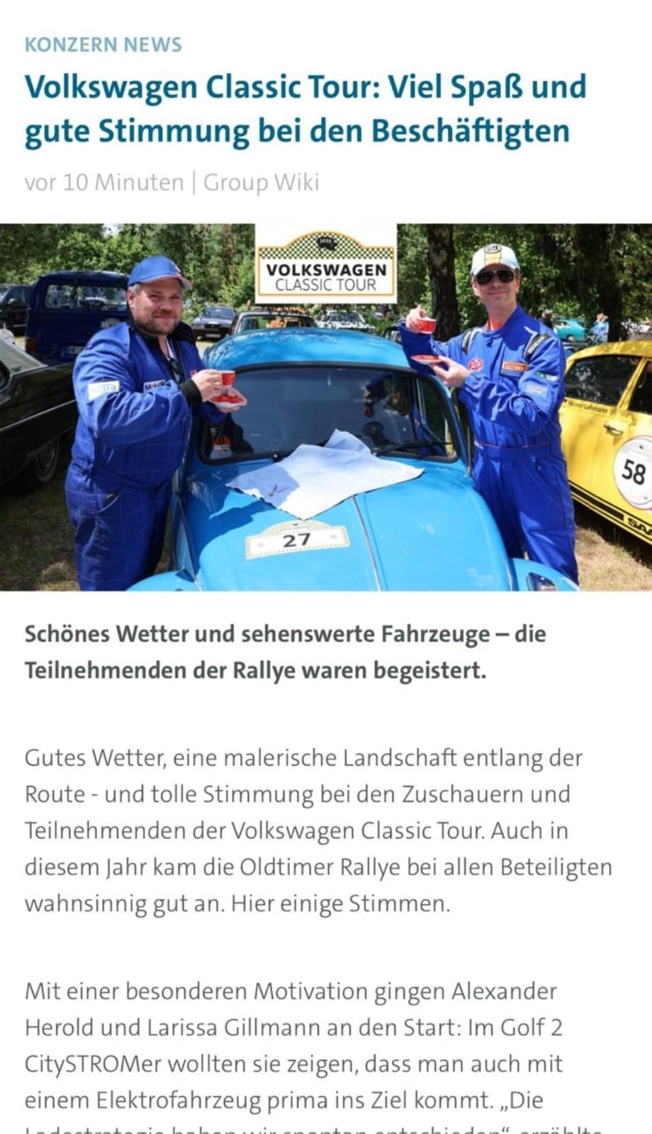 VW-Konzern-News über die Volkswagen Classic Tour