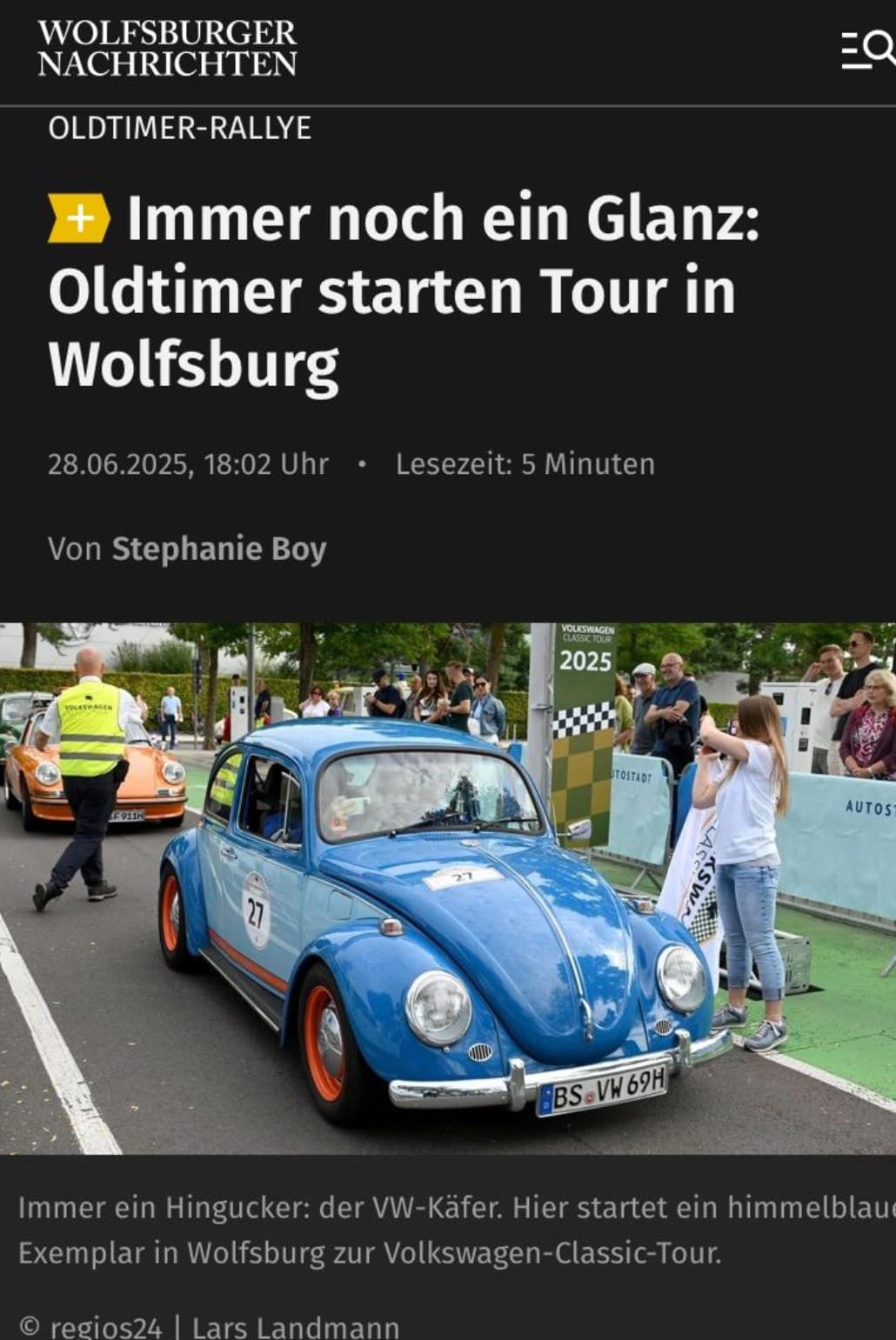Zeitungsartikel der Wolfsburger Nachrichten über die Oldtimer-Rallye